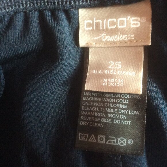 Chicos Travelers Navy Blue Wide Leg High Rise Liquid Boho Flowy Pant Size 12/14S - Picture 2 of 6